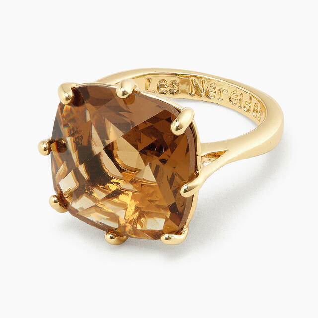 GOLDEN BROWN DIAMANTINE SQUARE SOLITAIRE RING