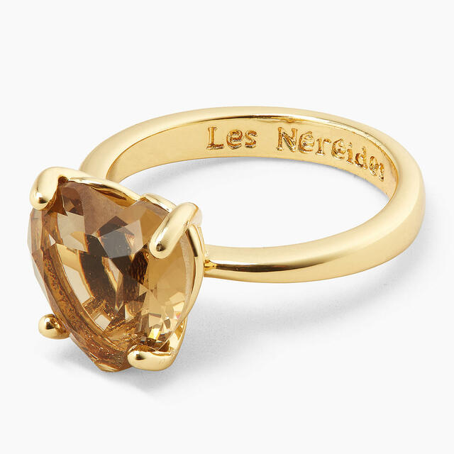 GOLDEN BROWN DIAMANTINE HEART SOLITAIRE RING