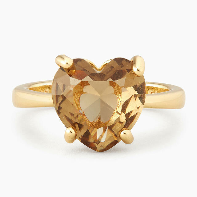 GOLDEN BROWN DIAMANTINE HEART SOLITAIRE RING