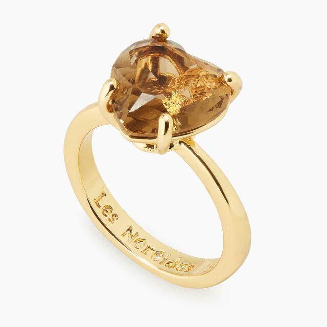 GOLDEN BROWN DIAMANTINE HEART SOLITAIRE RING