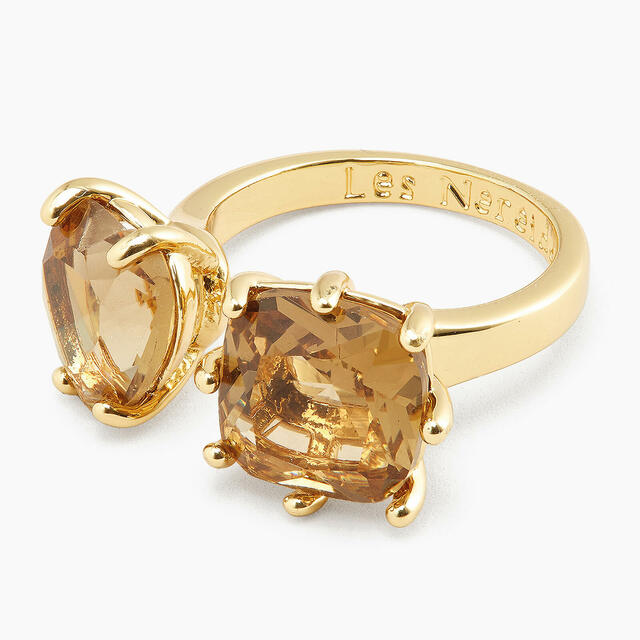 Golden brown square and heart adjustable ring