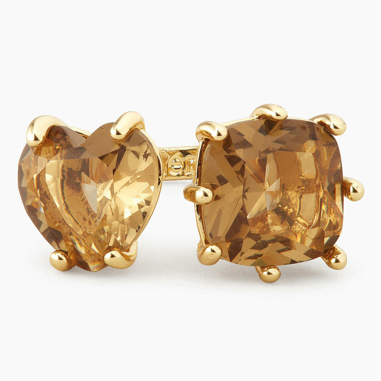 Golden brown square and heart adjustable ring
