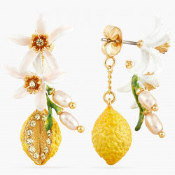 HALF LEMON AND LEMON BLOSSOM POST EARRINGS