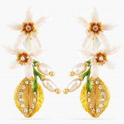 HALF LEMON AND LEMON BLOSSOM POST EARRINGS