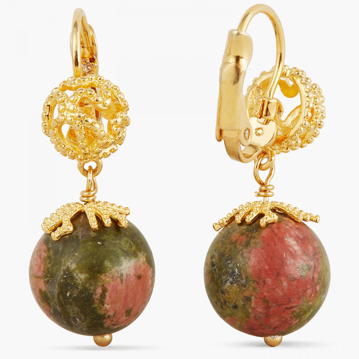 JASPER AND GOLD BEAD SLEEPER EARRINGS