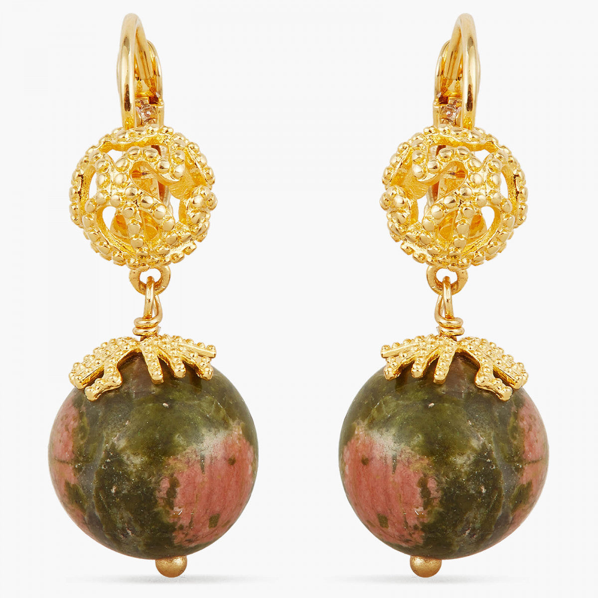 JASPER AND GOLD BEAD SLEEPER EARRINGS