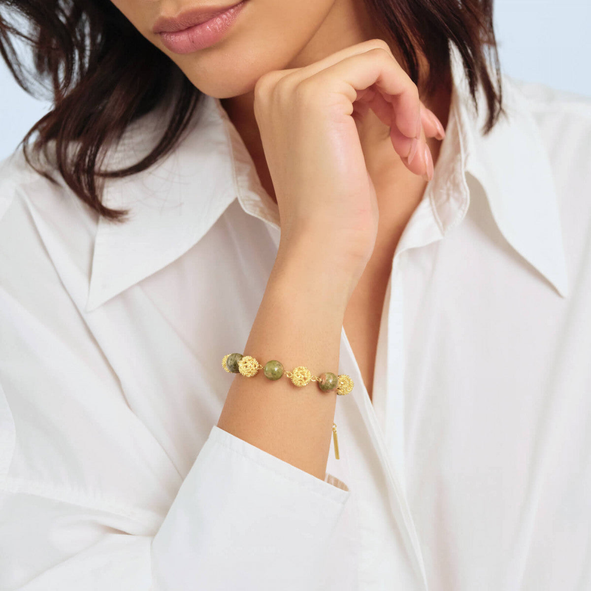 JASPER AND GOLD BEAD BRACELET