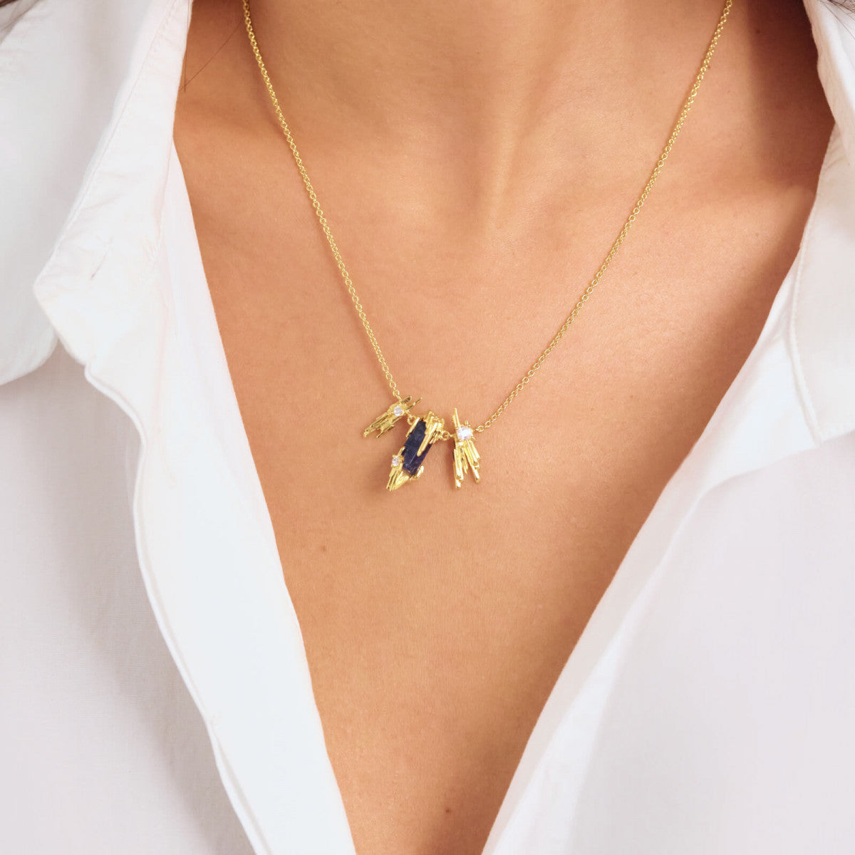 SODALITE AND GOLD ROCK PENDANT NECKLACE