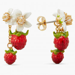 RASPBERRIES AND FLOWERS DANGLING EARRINGS