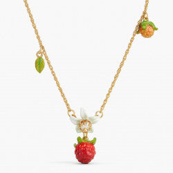 RASPBERRIES AND FLOWER PENDANT NECKLACE