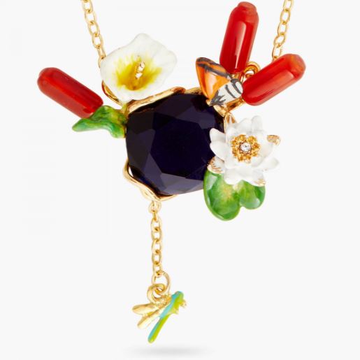 GIVERNY WATER GARDEN AND BLUE STONE STATEMENT NECKLACE
