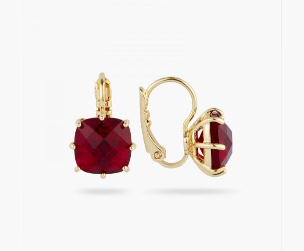 GARNET RED DIAMANTINE SQUARE STONE SLEEPER EARRINGS