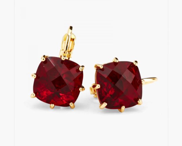 GARNET RED DIAMANTINE SQUARE STONE SLEEPER EARRINGS