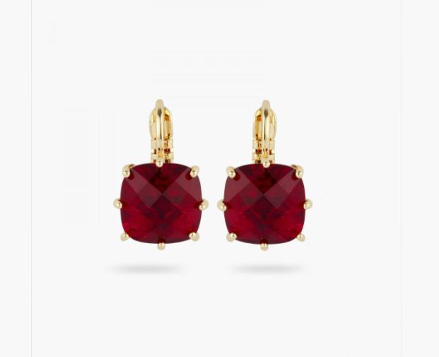 GARNET RED DIAMANTINE SQUARE STONE SLEEPER EARRINGS
