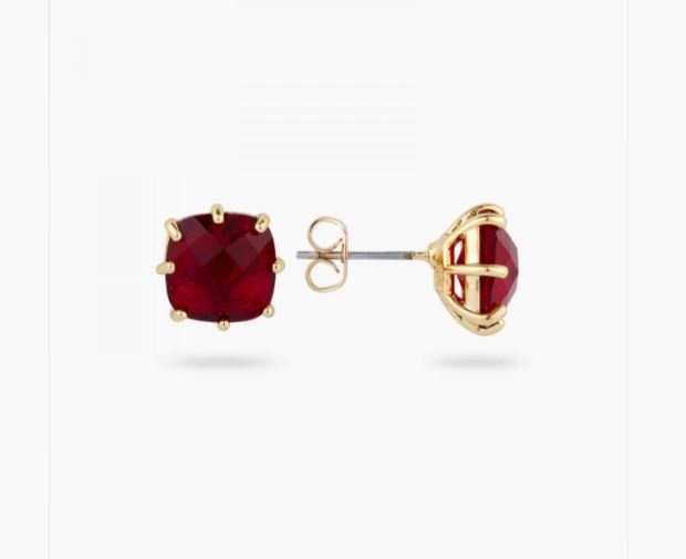 GARNET RED DIAMANTINE SQUARE STONE POST EARRINGS