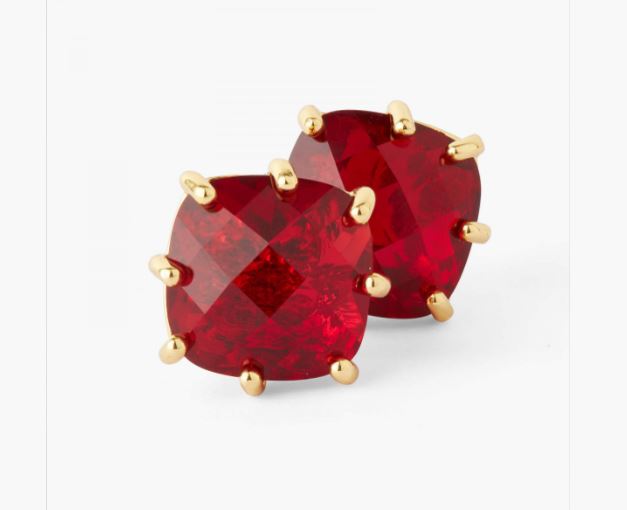 GARNET RED DIAMANTINE SQUARE STONE POST EARRINGS