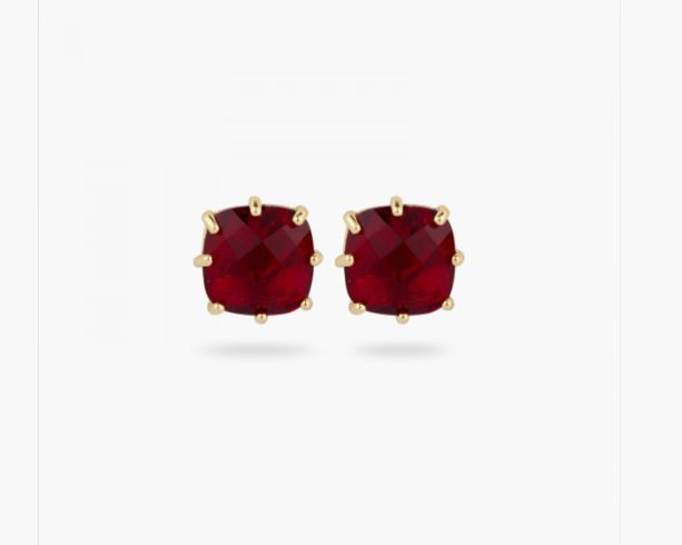 GARNET RED DIAMANTINE SQUARE STONE POST EARRINGS