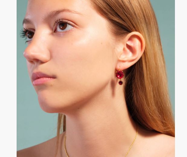 GARNET RED DIAMANTINE 2 STONE POST EARRINGS