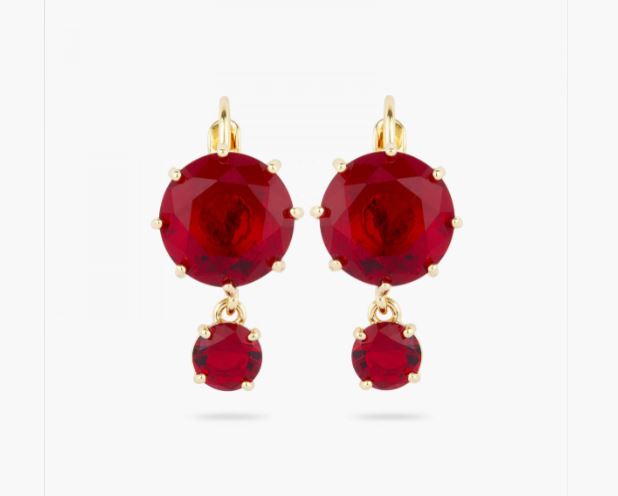 GARNET RED DIAMANTINE 2 STONE POST EARRINGS