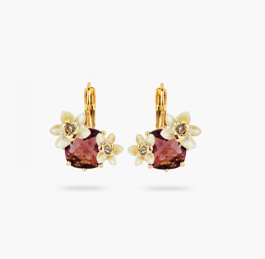 FACETED GLASS AND VANILLA FLOWER SLEEPER EARRINGS
