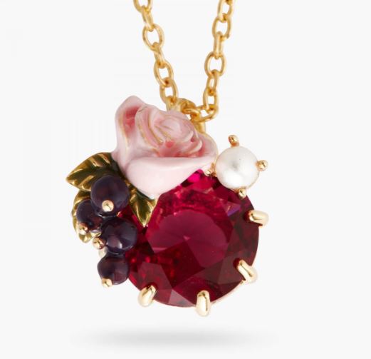 ROSE AND BLACKCURRANT BERRIES PENDANT NECKLACE