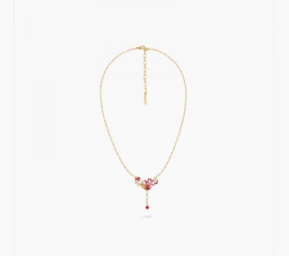 VINE FLOWERS AND PEARL PENDANT STATEMENT NECKLACE