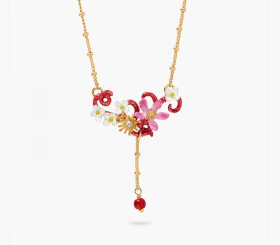 VINE FLOWERS AND PEARL PENDANT STATEMENT NECKLACE