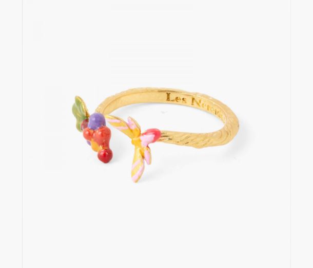 BUNCH OF GRAPES AND VINE BUTTERFLY ADJUSTABLE RING