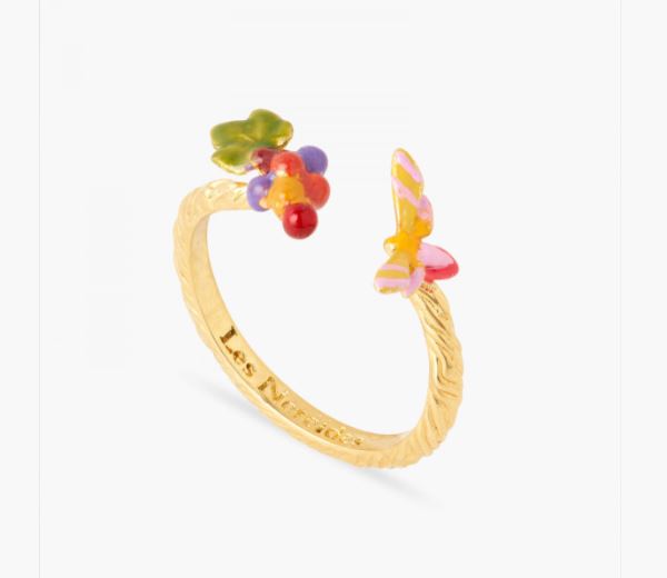 BUNCH OF GRAPES AND VINE BUTTERFLY ADJUSTABLE RING