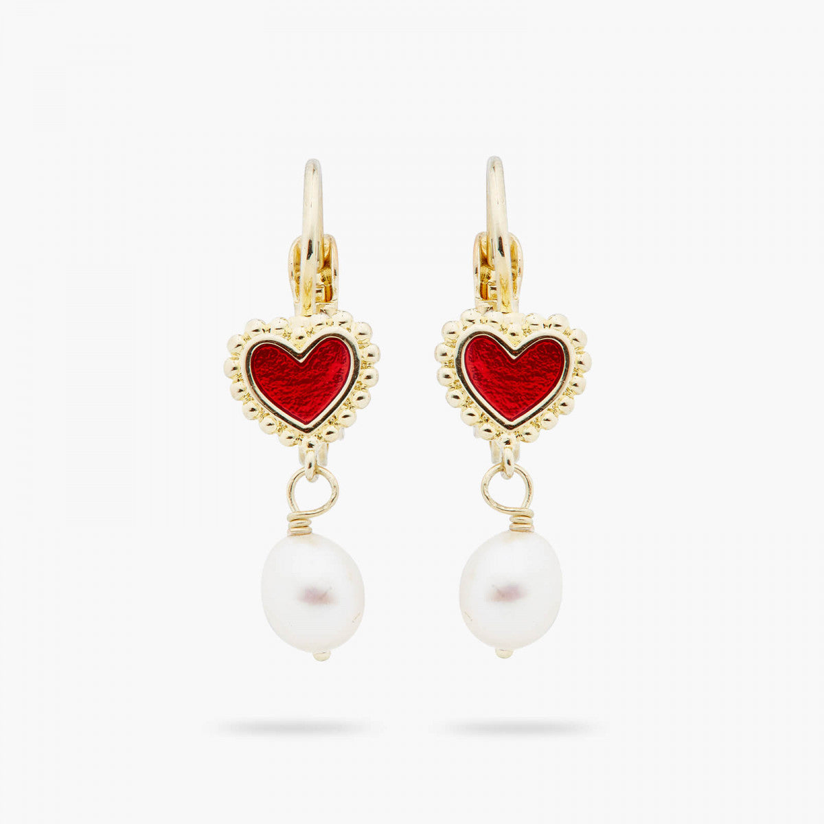 HEART AND CULTURED PEARL SLEEPER EARRINGS
