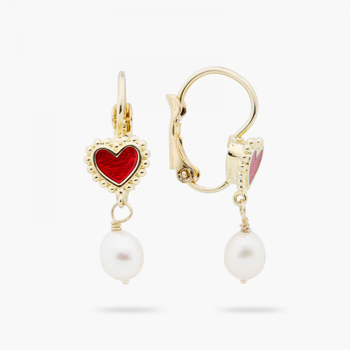 HEART AND CULTURED PEARL SLEEPER EARRINGS
