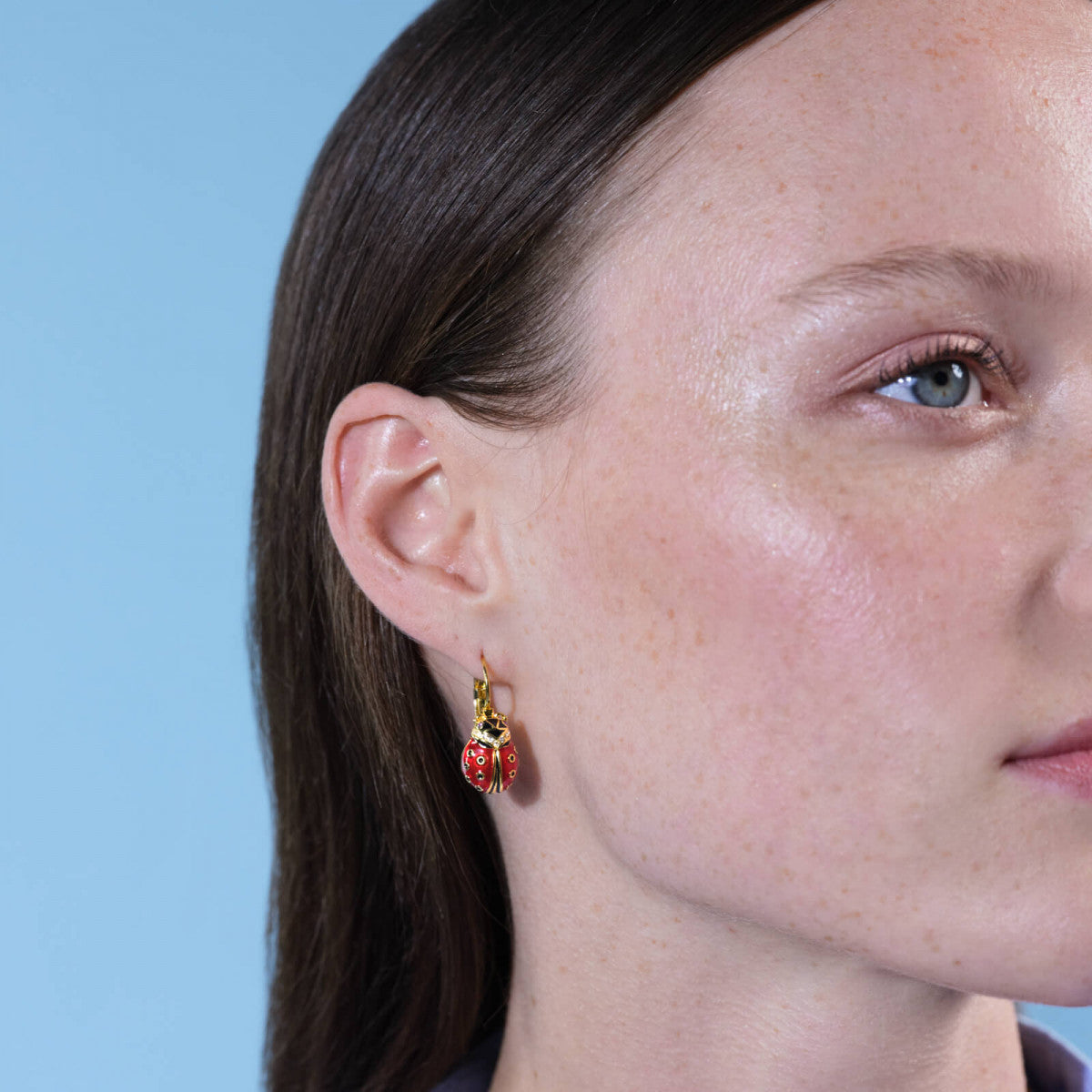 LADYBIRD AND FACETED CRYSTAL SLEEPER EARRINGS