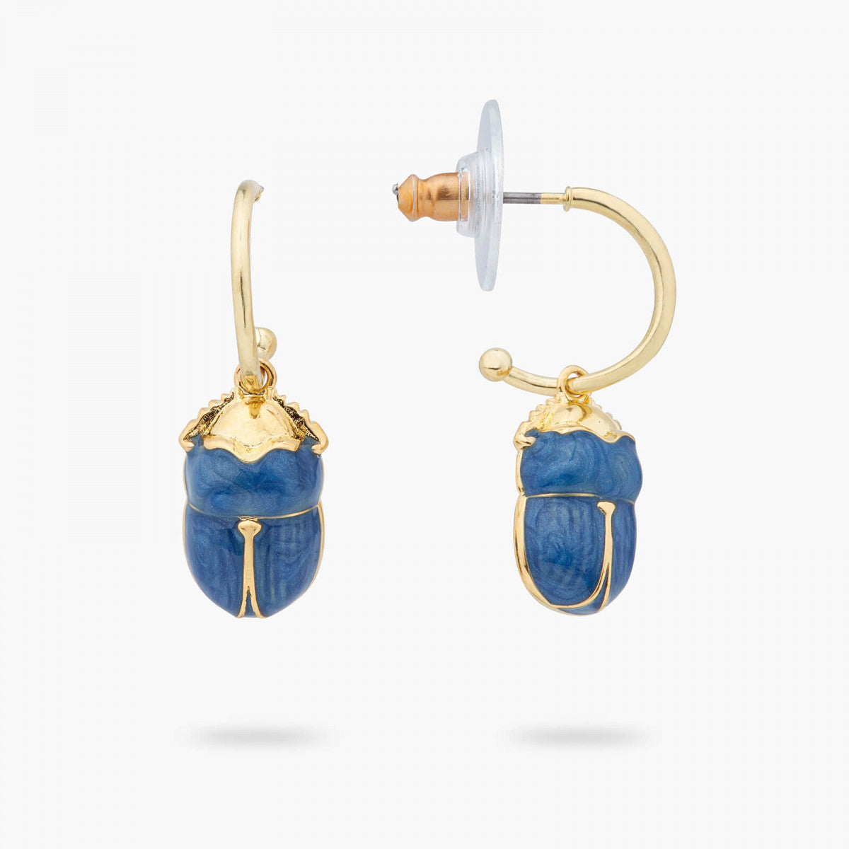 BLUE SCARAB BEETLE HOOP EARRINGS