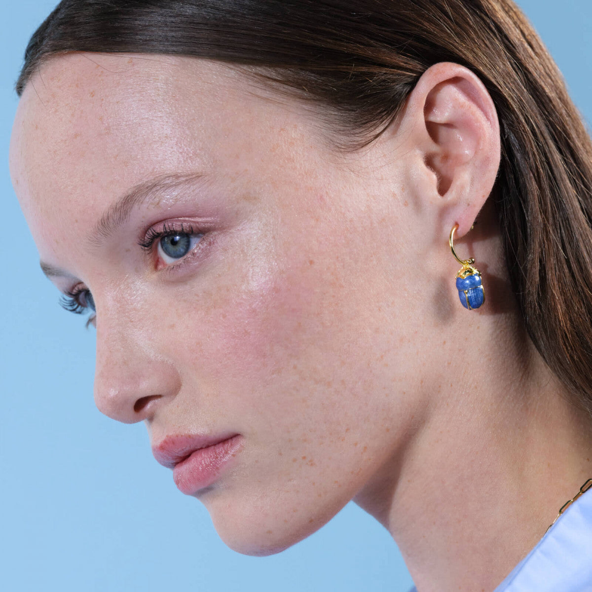 BLUE SCARAB BEETLE HOOP EARRINGS