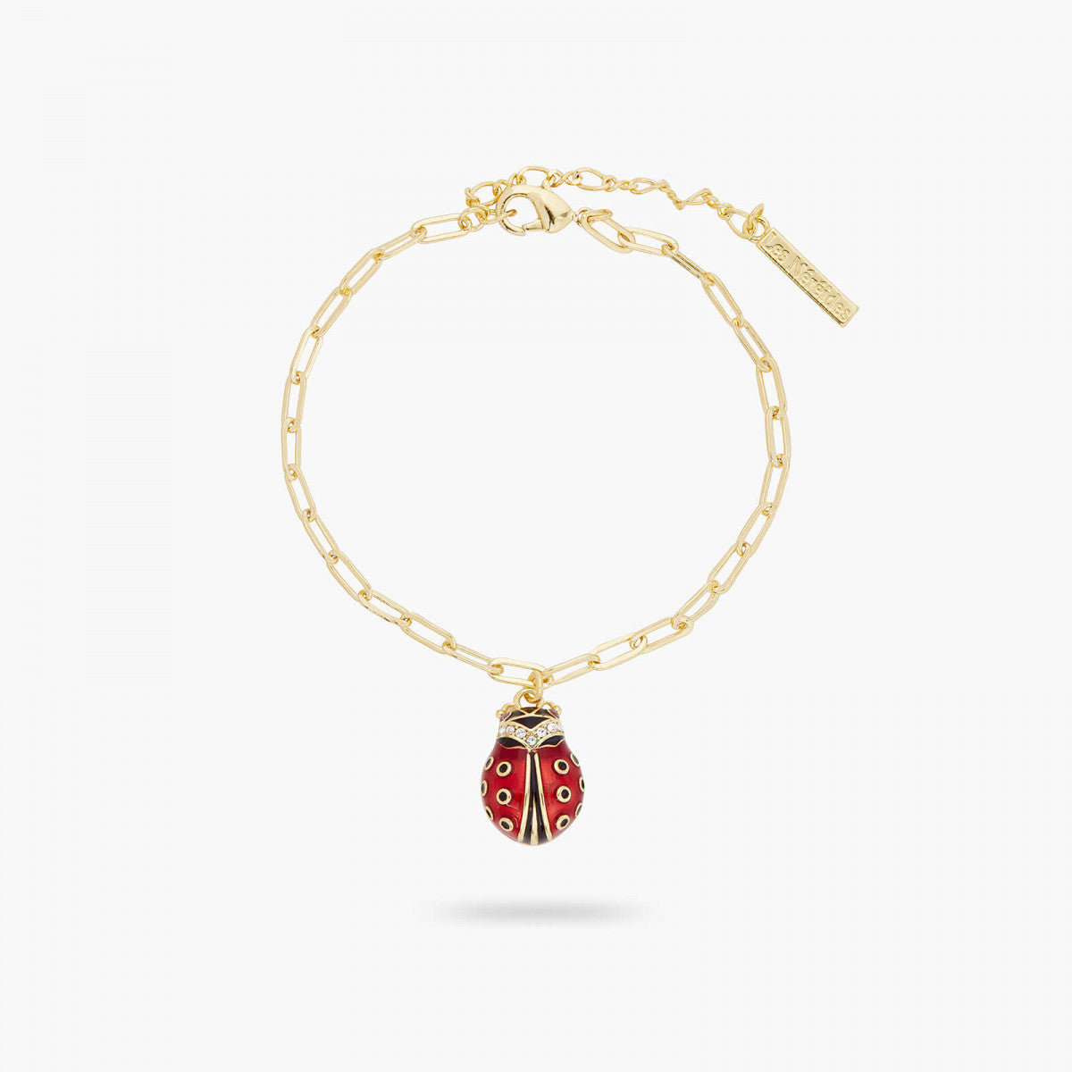 LADYBIRD AND FACETED CRYSTAL RECTANGLE LINK CHAIN BRACELET