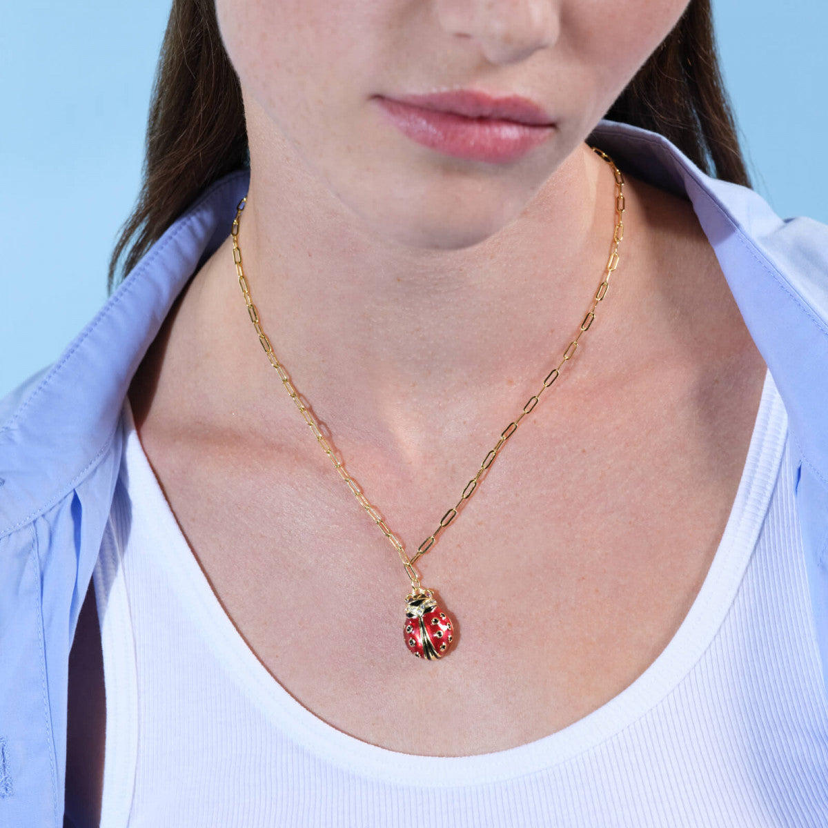 LADYBIRD AND RECTANGLE LINK CHAIN NECKLACE