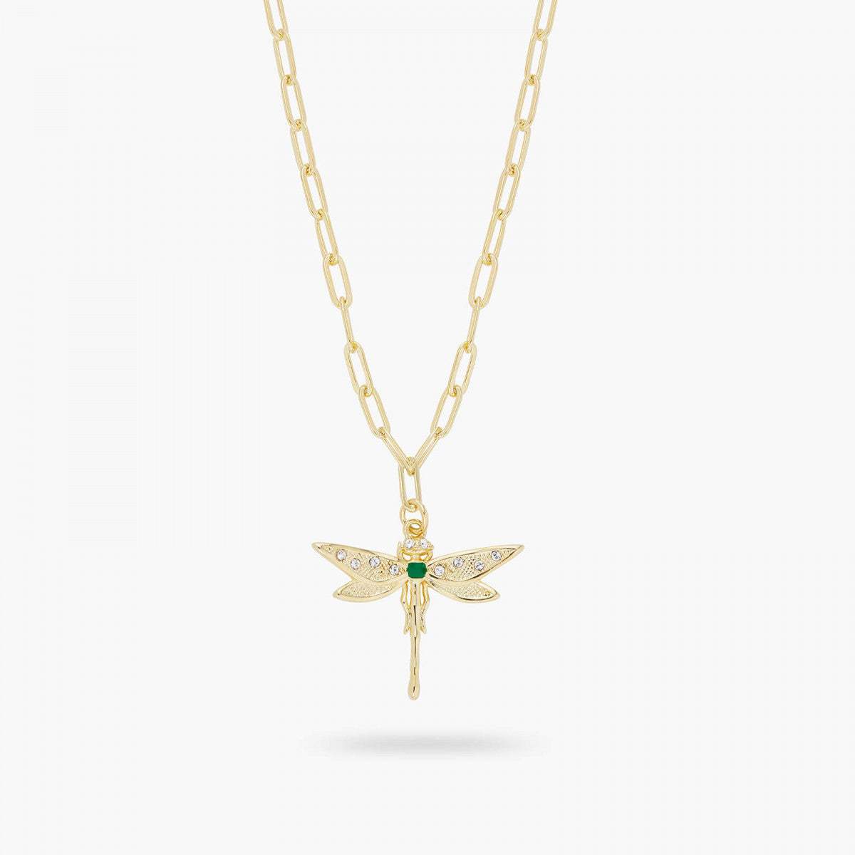 GOLDEN DRAGONFLY AND RECTANGLE LINK CHAIN NECKLACE