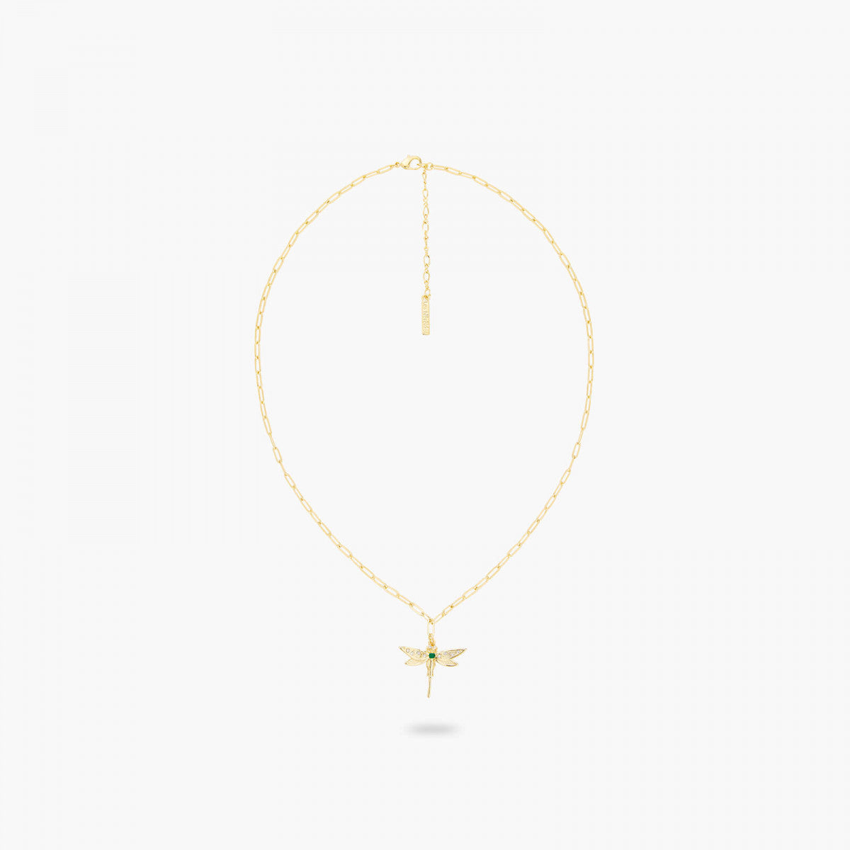 GOLDEN DRAGONFLY AND RECTANGLE LINK CHAIN NECKLACE