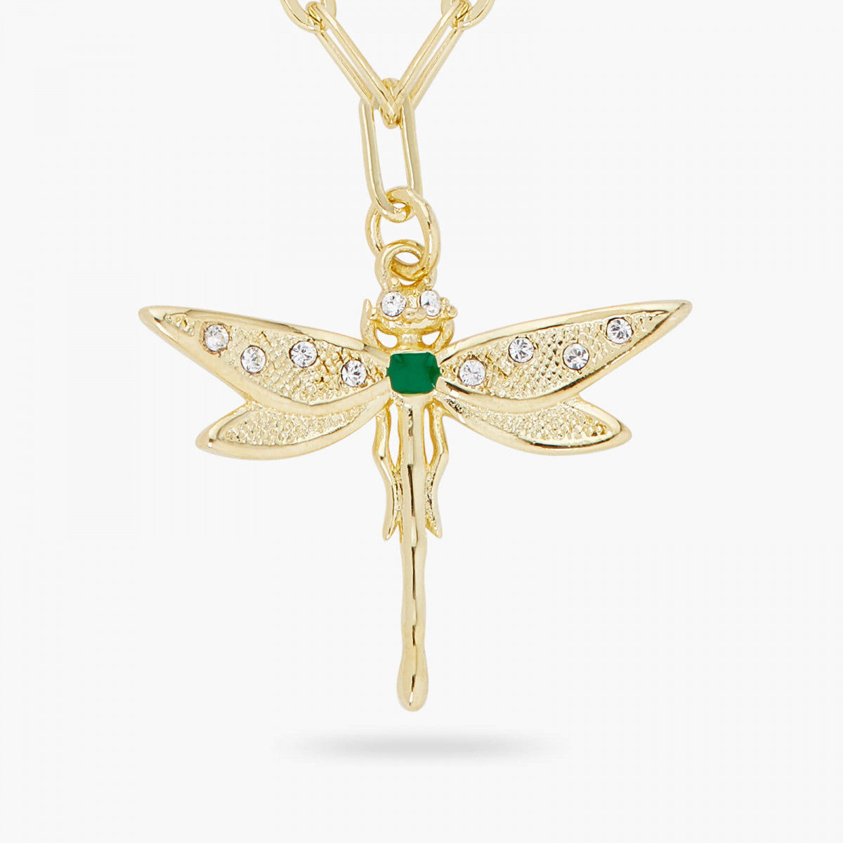 GOLDEN DRAGONFLY AND RECTANGLE LINK CHAIN NECKLACE