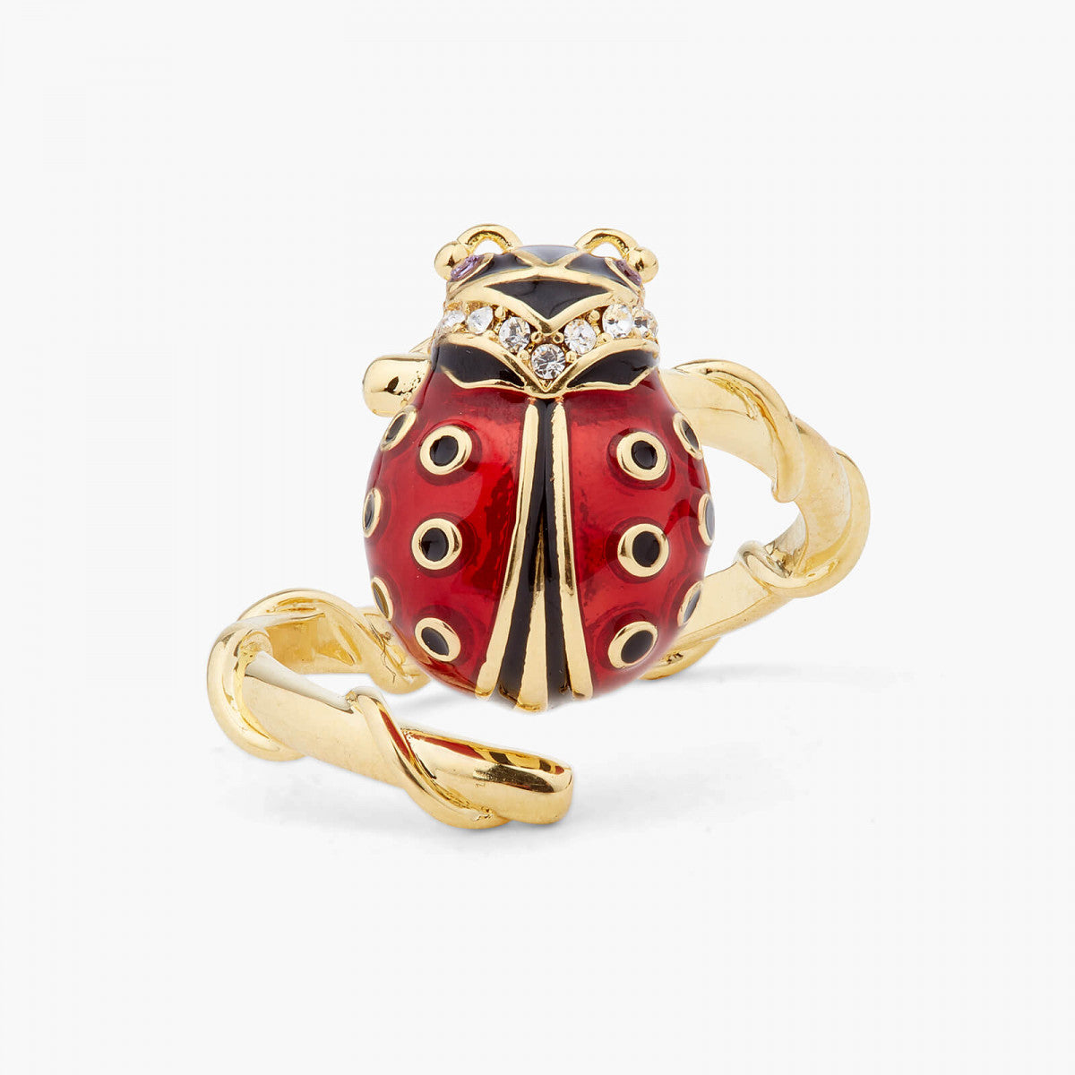 LADYBIRD AND FACETED CRYSTAL ADJUSTABLE RING