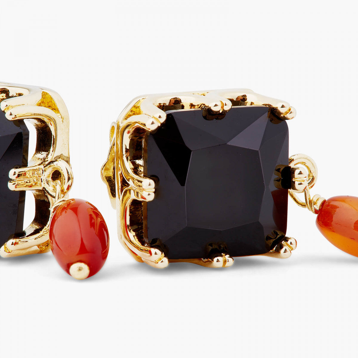 BLACK SQUARE STONE AND BEAD SLEEPER EARRINGS