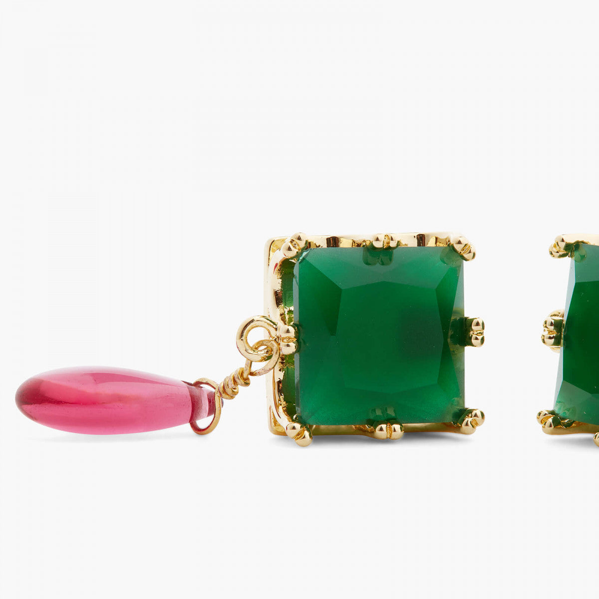 GREEN SQUARE STONE AND BEAD SLEEPER EARRINGS
