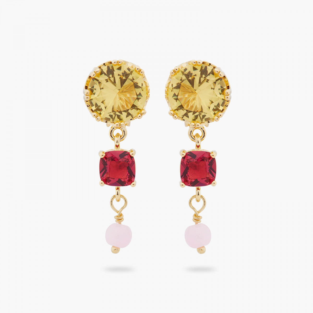 ROUND AND SQUARE STONE POST EARRINGS