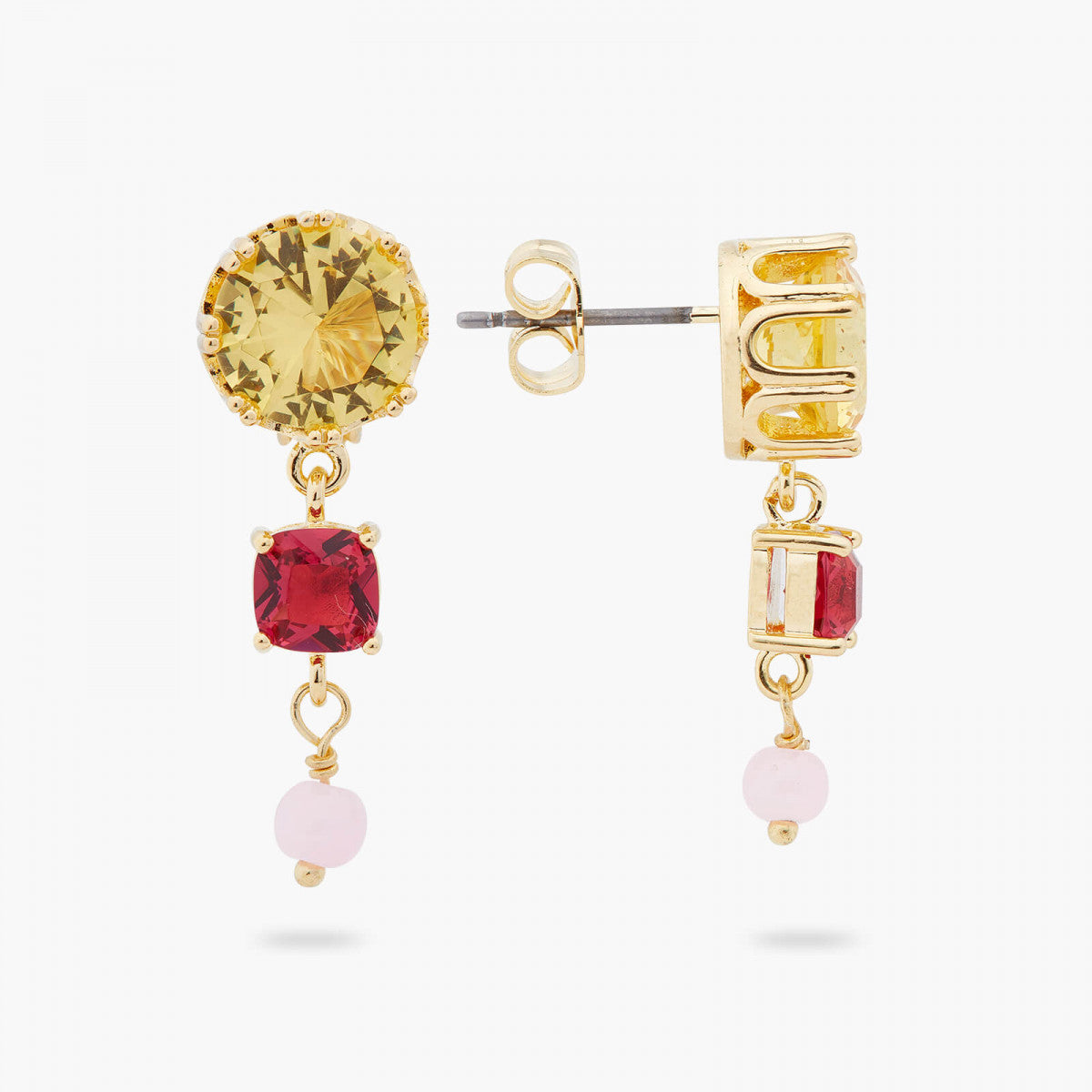 ROUND AND SQUARE STONE POST EARRINGS