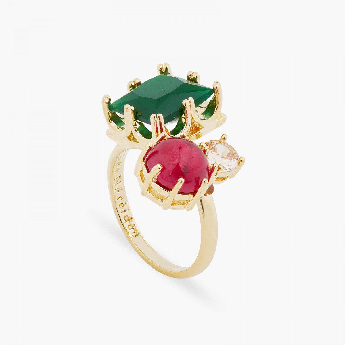 GREEN AND RED STONES YOU AND ME AJUSTABLE RING