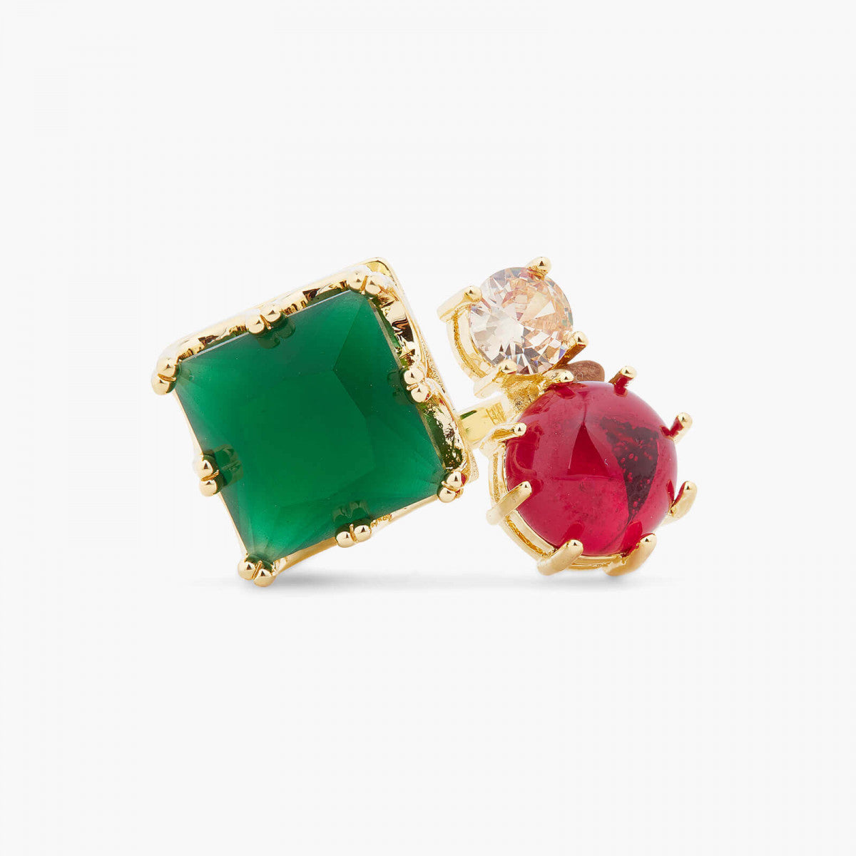 GREEN AND RED STONES YOU AND ME AJUSTABLE RING