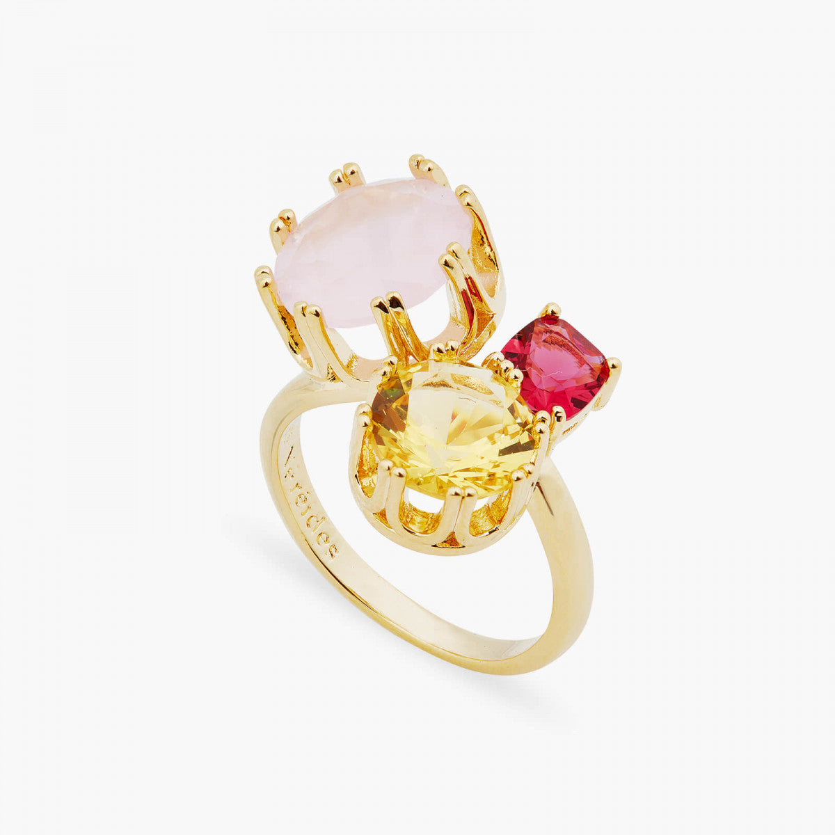 PINK AND YELLOW STONES YOU AND ME AJUSTABLE RING
