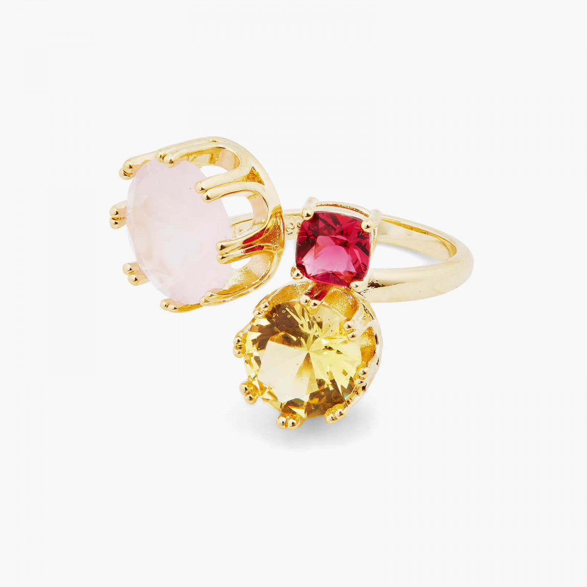 PINK AND YELLOW STONES YOU AND ME AJUSTABLE RING