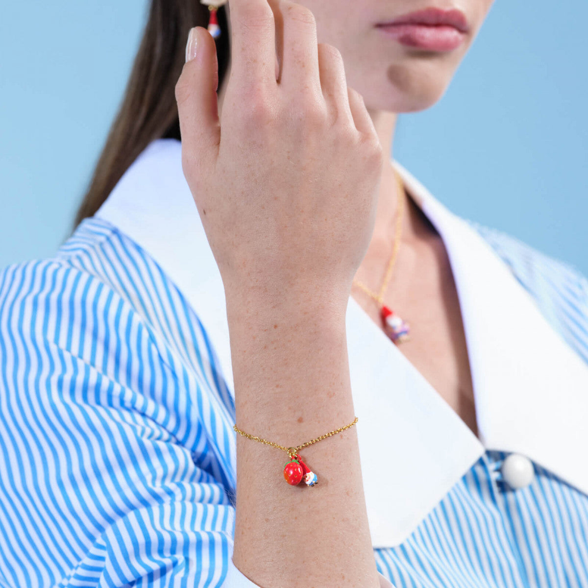 STRAWBERRY AND GARDEN GNOME CHARM BRACELET