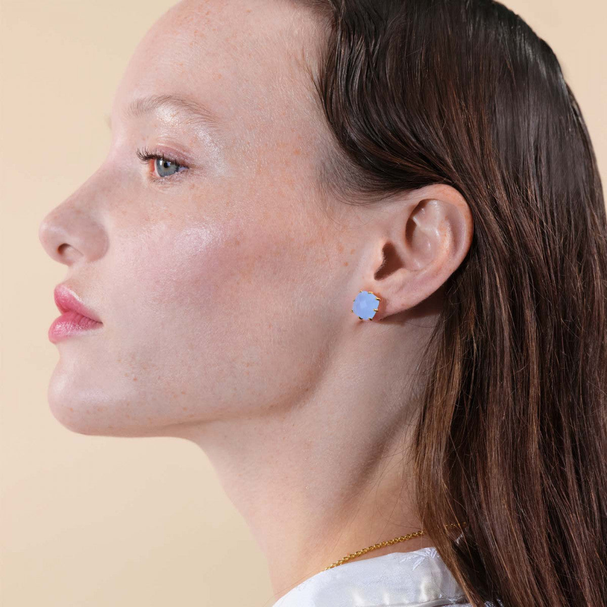 SKY BLUE DIAMANTINE SQUARE STONE SLEEPER EARRINGS